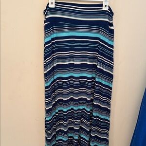 Navy and Aqua Striped Maxi Skirt